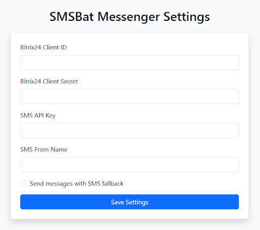 SMSBAT Messenger Settings page